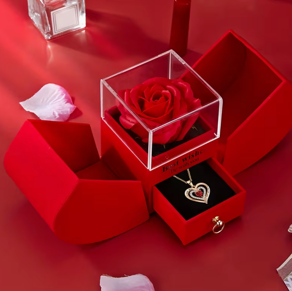 🌹💖 ROSA ETERNA CON JOYERO SECRETO – REGALO 2 EN 1 💖🌹
