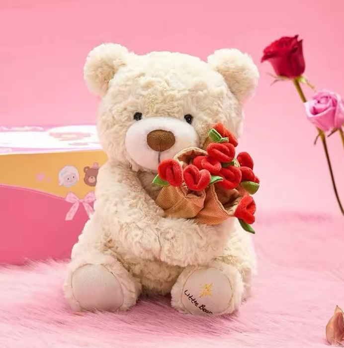 🐻🌹TIERNO OSITO DE PELUCHE CON RAMO DE ROSAS🌹🐻